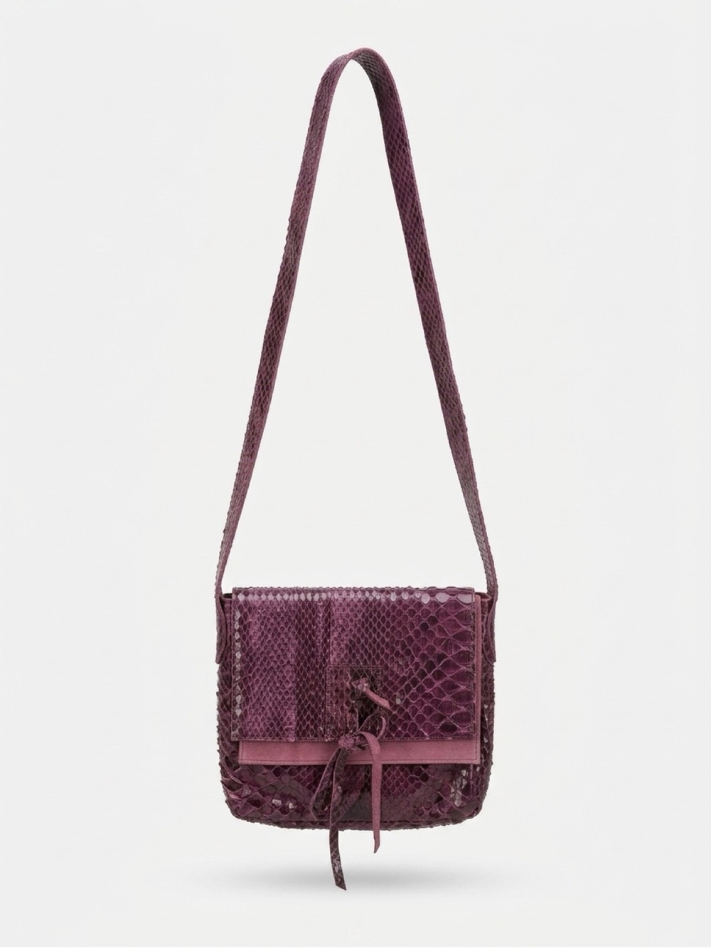 Plum Textured Leather Crossbody Bag with Knot Detail